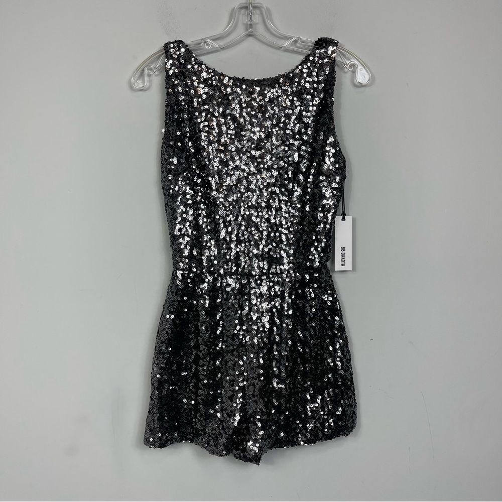 NWT BB Dakota Callan Sequin Romper Pewter Silver XS 2 Cocktail NYE Party Club - Picture 6 of 16